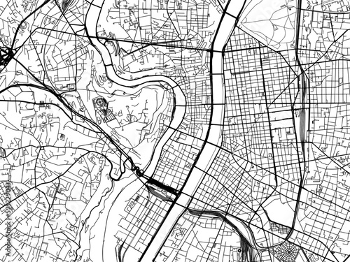 Vector road map of the city of  Lyon in France on a white background.