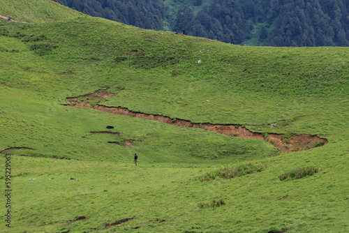 Beautiful view of alpine meadows at Uttarkashi ,India, Asia, rekking tours are planned in a large number during summers when weather remains pleasant and the sky is clear. photo