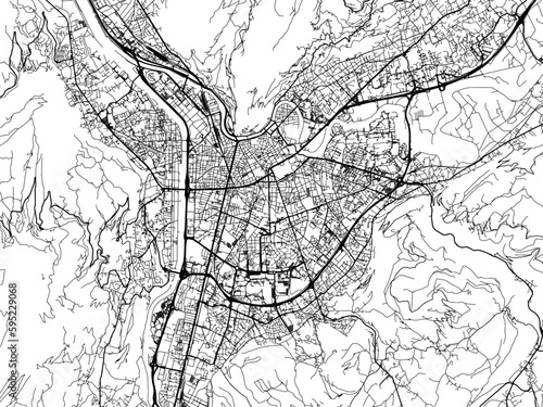 Vector road map of the city of  Grenoble in France on a white background.
