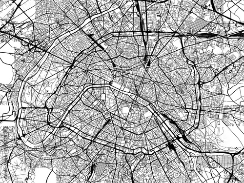 Vector road map of the city of  Paris in France on a white background.