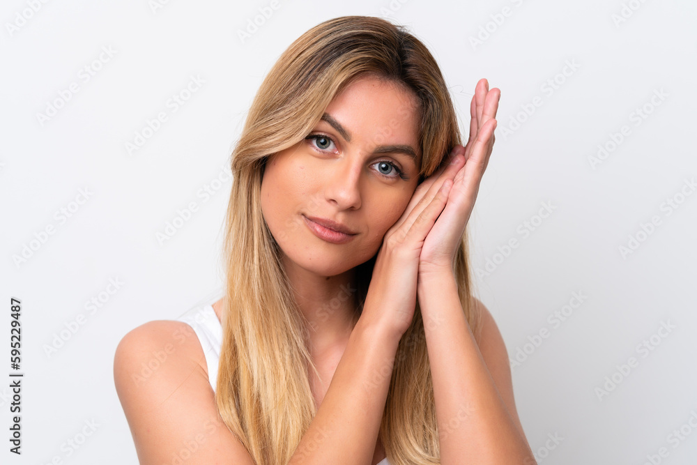 Young Uruguayan woman isolated on white background . Portrait Young Uruguayan woman isolated on white background . Portrait