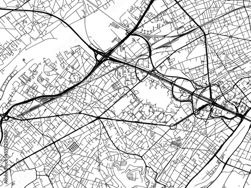 Vector road map of the city of  Nanterre in France on a white background.