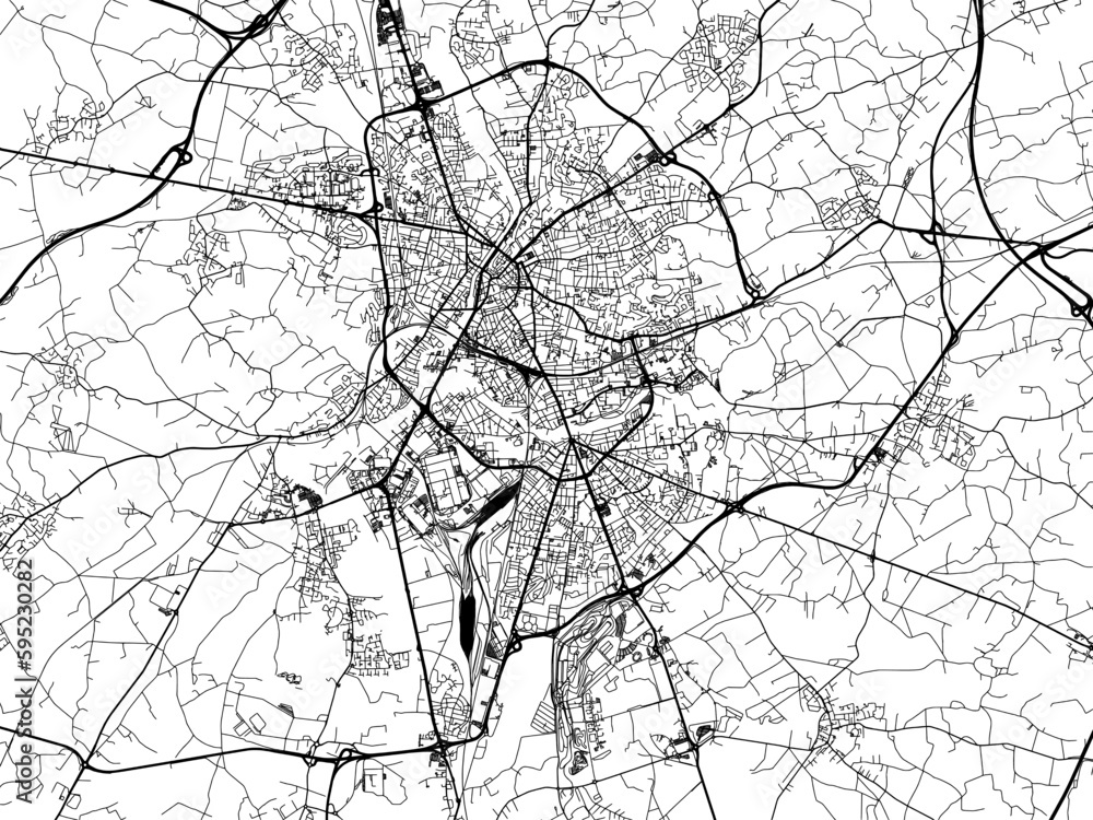Vector road map of the city of  Le Mans in France on a white background.