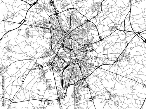 Vector road map of the city of  Le Mans in France on a white background.