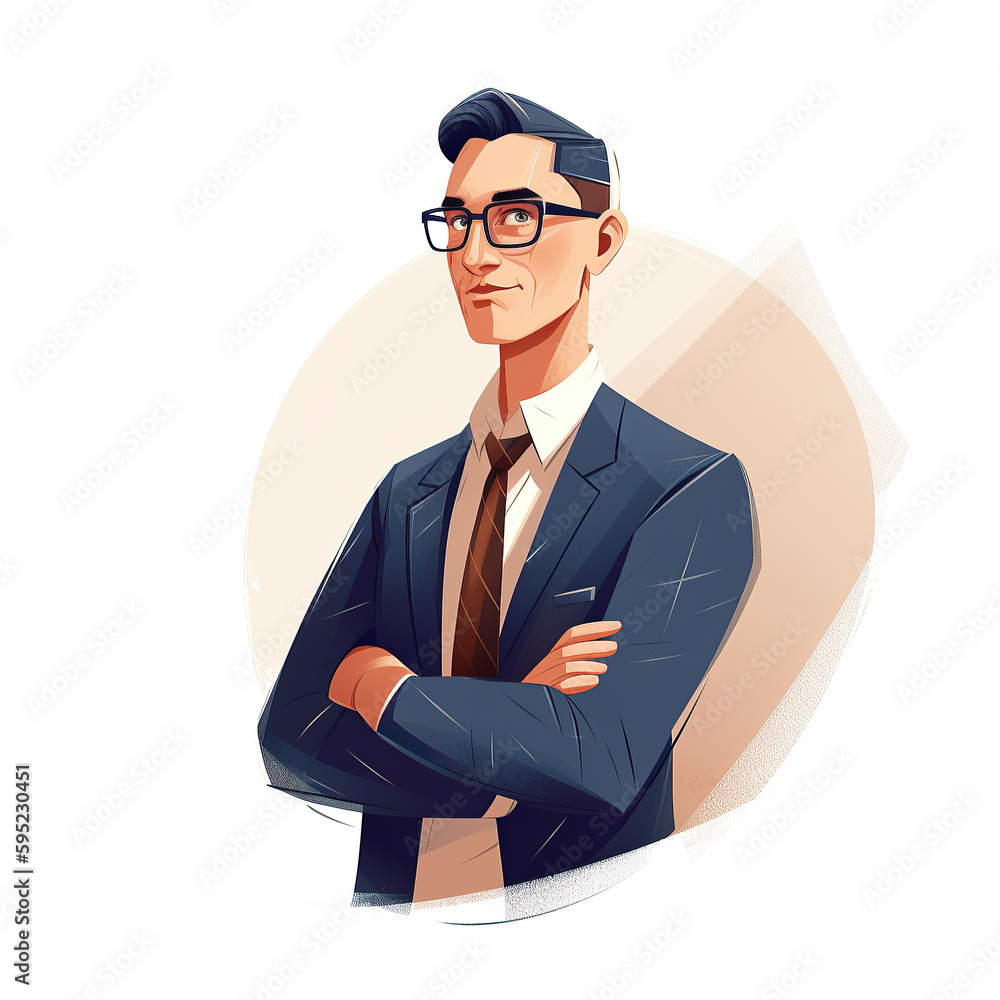 Ai generated illustration of businessman standing with his arms crossed. Confident Ai generated illustration of businessman standing with his arms crossed. Confident