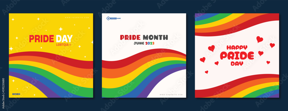 Vector flat pride month social media template three design Stock Vector ...