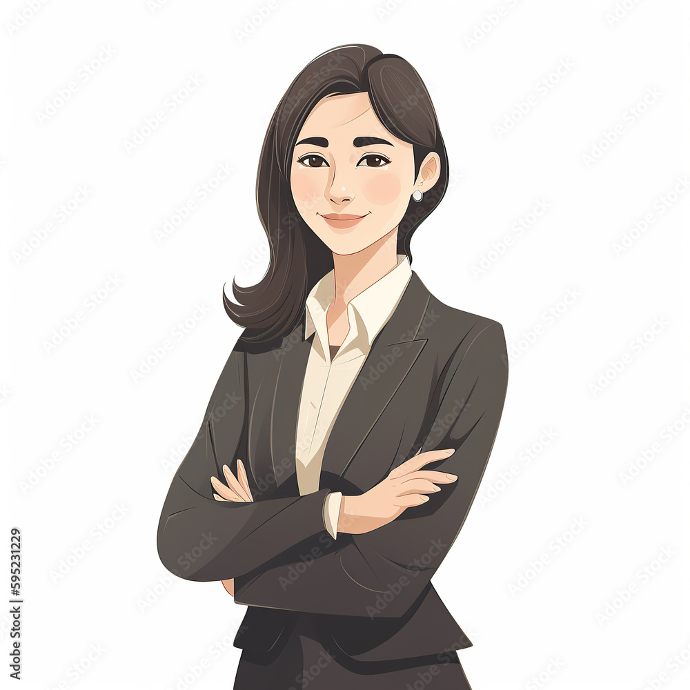 Ai generated illustration of Smiling Asian Business Woman with Arms Crossed. Strong confident female manager standing with arms crossed Ai generated illustration of Smiling Asian Business Woman with Arms Crossed. Strong confident female manager standing with arms crossed
