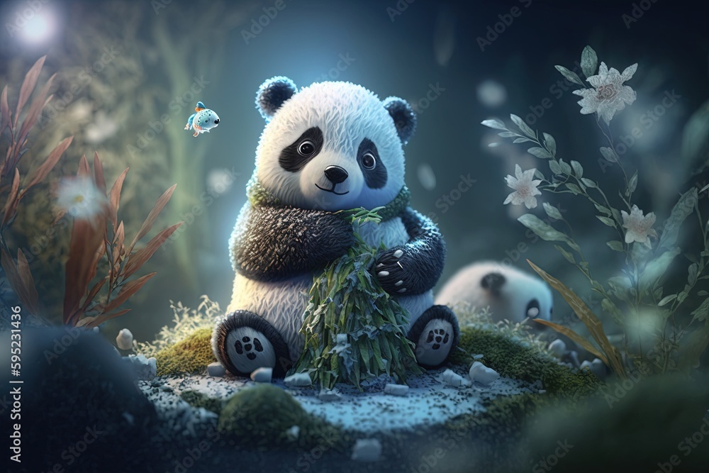 A cute and adorable baby panda within a winter fairy environment  Stock-Illustration | Adobe Stock