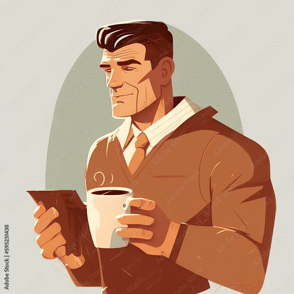 Ai generated illustration of Smiling handsome man with a cup of coffee. Ai generated illustration of Smiling handsome man with a cup of coffee.