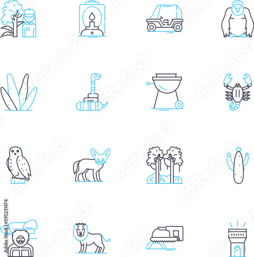 Forest linear icons set. Sylva, Arboretum, Canopy, Flora, Fauna, Foliage, Thicket line vector and concept signs. Wilderness,Coppice,Underbrush outline illustrations