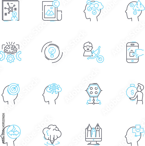 Contemplation linear icons set. Reflection, Meditation, Solitude, Introspection, Nirvana, Zen, Serenity line vector and concept signs. Stillness,Quietude,Enlightenment outline illustrations