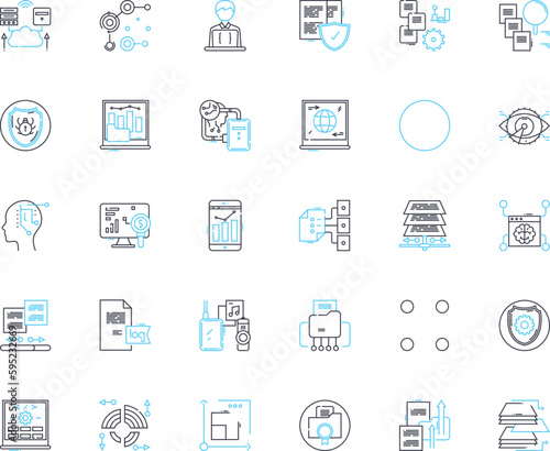Extensive data linear icons set. Analytics, Insights, Big data, Metrics, Quantitative, Statistics, Algorithms line vector and concept signs. Classification,Visualization,Patterns outline illustrations