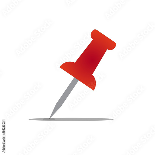 Red Push Pin Isolated. Editable Vector Illustration Stroke. Transparent Background.