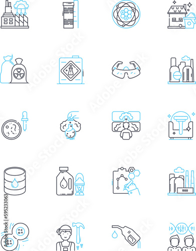 Chemical transformation linear icons set. Reactivity, Conversion, Reaction, Metabolism, Conversion, Catalysis, Synthesis line vector and concept signs. Decomposition,Activation,Dehydration outline photo