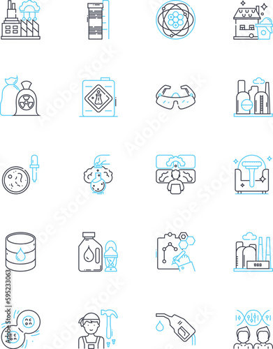 Chemical transformation linear icons set. Reactivity, Conversion, Reaction, Metabolism, Conversion, Catalysis, Synthesis line vector and concept signs. Decomposition,Activation,Dehydration outline