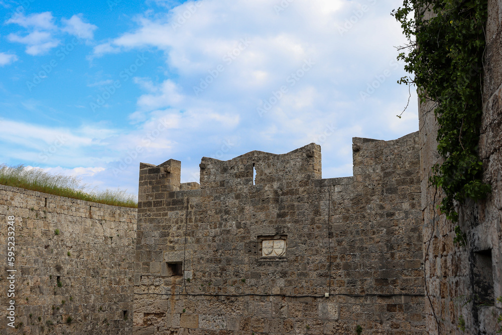 Wall façade of the fortifications of Rhodes medieval city