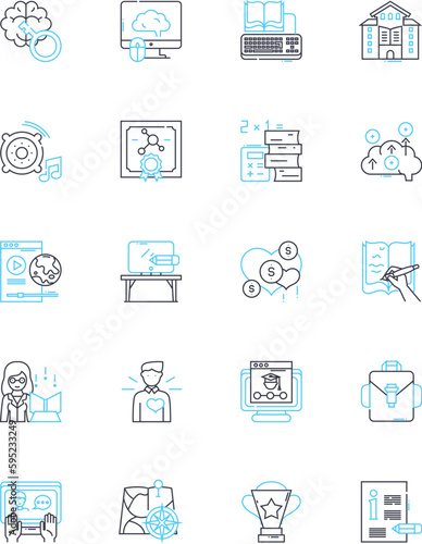 Cognitive benefit linear icons set. Intelligence, Memory, Focus, Clarity, Learning, Perception, Cognition line vector and concept signs. Reasoning,Insight,Analysis outline illustrations