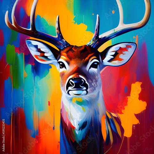 ai-generated illustration of a deer done as a colorful painting