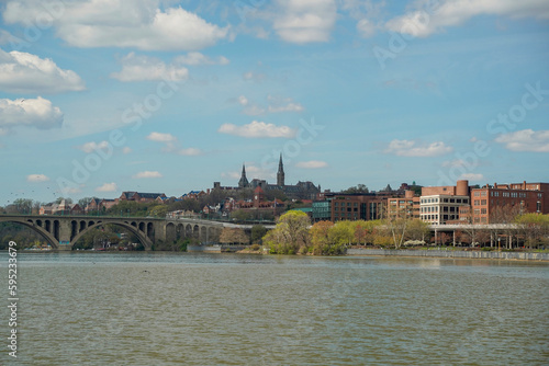 georgetown view from cruise on potomac river washignton dc on riverboat water taxi
