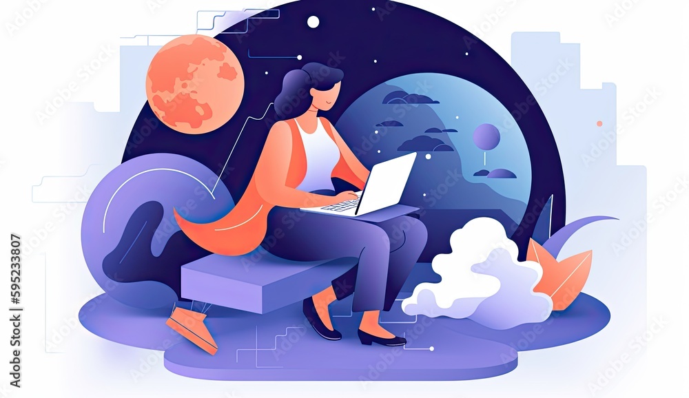 woman work laptop.Happy female freelancer with computer recommend job or good service. Technology.Generative ai. woman work laptop.Happy female freelancer with computer recommend job or good service. Technology.Generative ai.