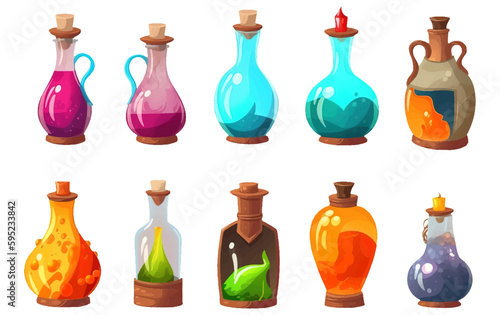 set vector illustration of potion or poison magic vessel with magic liquid
