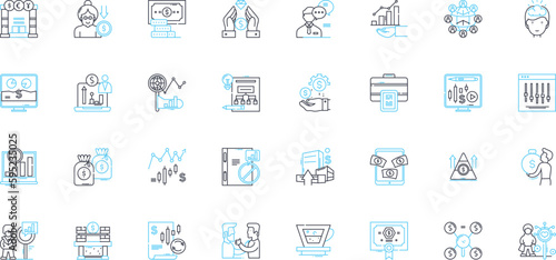Fiscal venture linear icons set. Investment, Profit, Financing, Venture, Capital, Start-up, Equity line vector and concept signs. Growth,ROIs,Fundraising outline illustrations