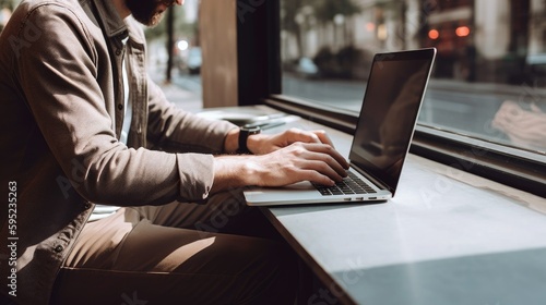 Man typing on his laptop