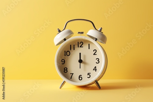 white clock on yellow background.from generative ai