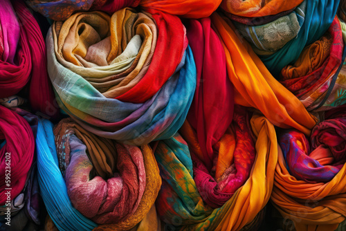 Background with bright multicolored scarves.Generative AI