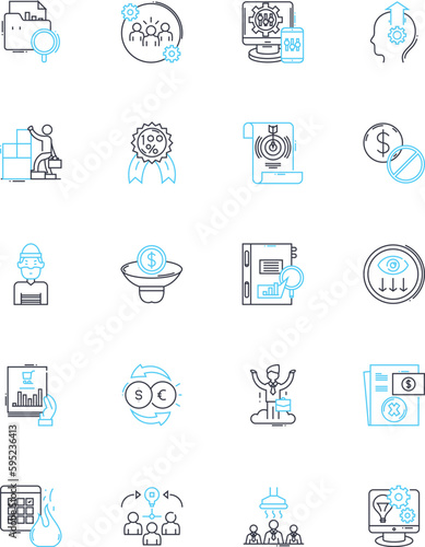 Marketing promotion linear icons set. Advertising, Branding, Campaign, Contest, Demographics, Digital, Discounts line vector and concept signs. Events,Experiential,Freebies outline illustrations