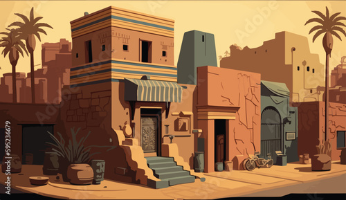 ancient cracked buildings at an ancient town while the sunset vector