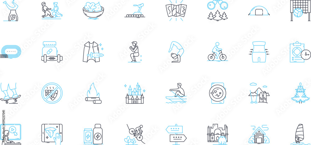Adventure trips linear icons set. Expedition, Trekking, Safari, Rafting, Camping, Hiking, Mountaineering line vector and concept signs. Climbing,Bungee,Zipline outline illustrations Adventure trips linear icons set. Expedition, Trekking, Safari, Rafting, Camping, Hiking, Mountaineering line vector and concept signs. Climbing,Bungee,Zipline outline illustrations