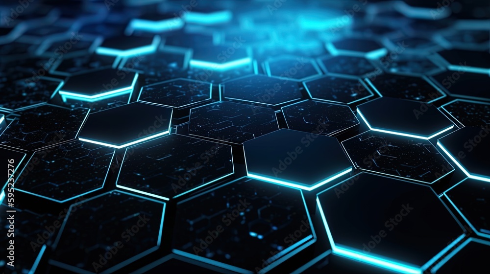 Obraz premium Abstract technological hexagonal background digital Technology Network Background Illustration Futuristic point wave.