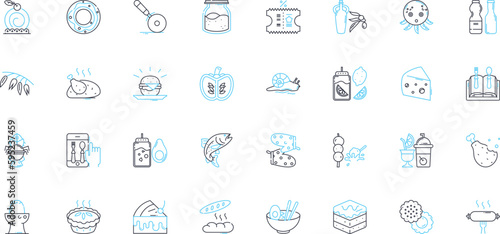 Bakeware linear icons set. Muffin, Cake, Bread, Pie, Pastry, Tart, Cupcake line vector and concept signs. Roasting,Biscuit,Oven outline illustrations
