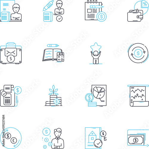 Attention Economy linear icons set. Scarcity, Distraction, Engagement, Demand, Perception, Focus, Curation line vector and concept signs. Information,Feedback,Competition outline illustrations