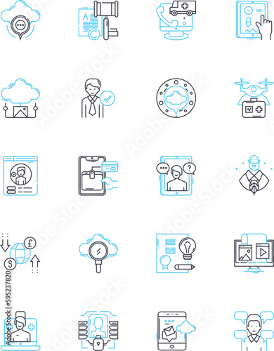 Internet security linear icons set. Firewall , Encryption , Malware , Phishing , Spam , Virus , Backup line vector and concept signs. Authentication ,Privacy ,Cybercrime outline illustrations