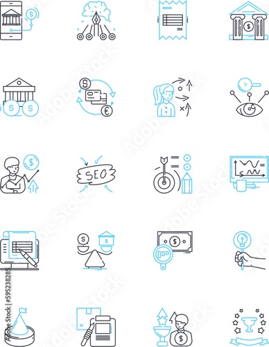Strategic planning linear icons set. Forecasting, Analysis, Goal-setting, Vision, Execution, Resource allocation, Prioritization line vector and concept signs. Decision-making,Long-term,Adaptation