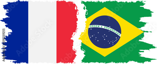 Brazil and France grunge flags connection vector