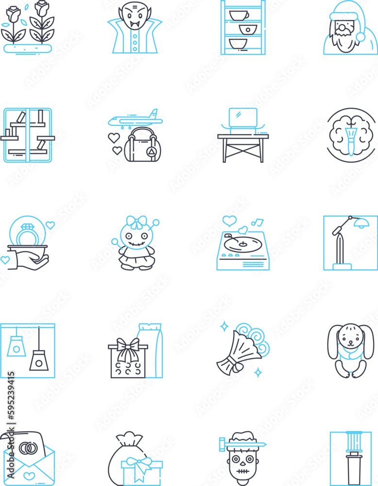 Aesthetic features linear icons set. Symmetry, Contrast, Harmony, Proportion, Texture, Color, Form line vector and concept signs. Perspective,Line,Shape outline illustrations