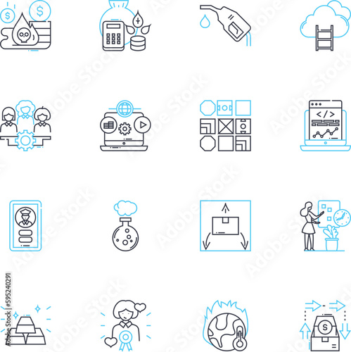 Fiscal expansion linear icons set. Stimulus, Investment, Inflation, Employment, Economic growth, Demand, Taxation line vector and concept signs. Deficit,Business,Infrastructure outline illustrations