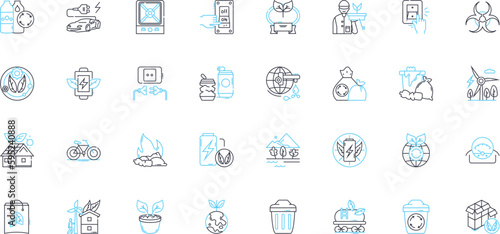Eco-friendly consciousness linear icons set. Sustainability, Green, Conservation, Eco-friendly, Environment, Recycling, Renewable line vector and concept signs. Carbon footprint,Composting,Organic