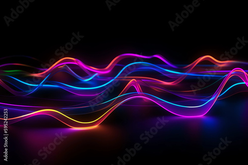 3d rendering, abstract background of red blue lines colorful neon wavy line glowing in the dark. generative ai. Modern simple wallpaper. 