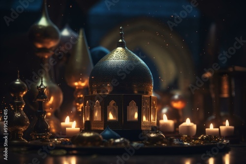 Islamic religion background for Ramadan Kareem. Generative AI