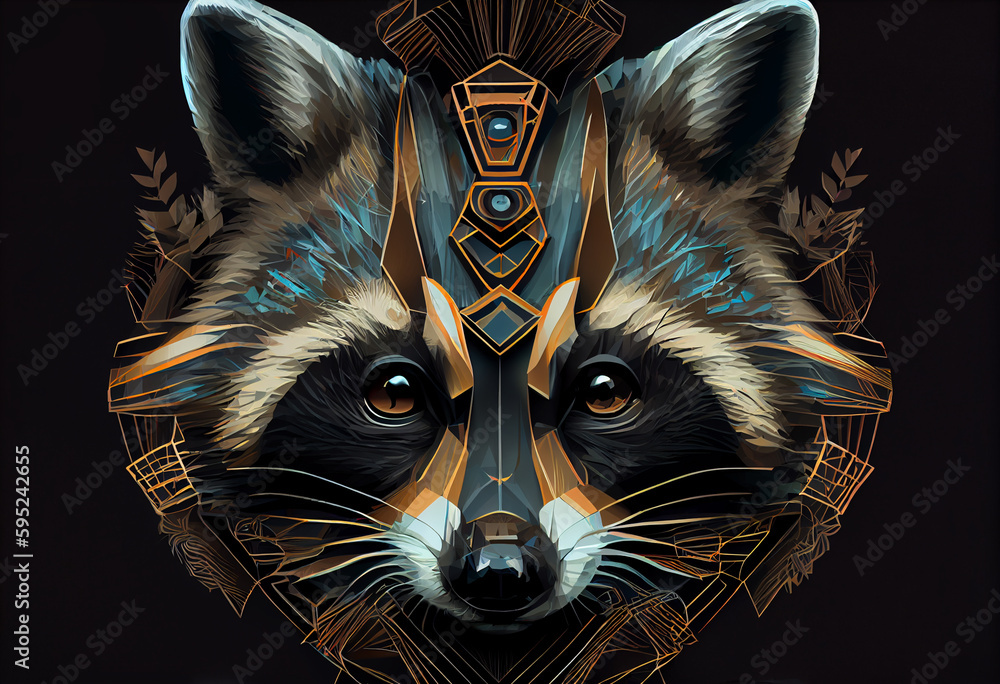 Digital Racoon Design a visually stunning digital image of a regal and powerful ...
