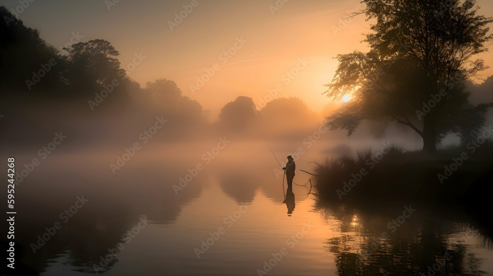 A peaceful scene of a tranquil lake at dawn