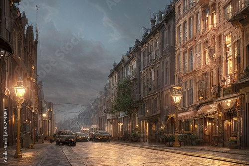 Street view of the old town of Bordeaux, France. AI generated