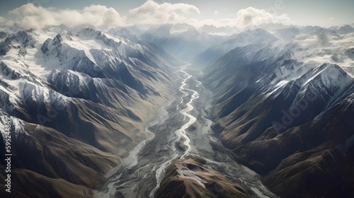 An awe-inspiring aerial view of a majestic mountain range