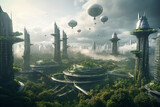A futuristic cityscape with technologies promoting a sustainable future on Earth Day. Generative AI