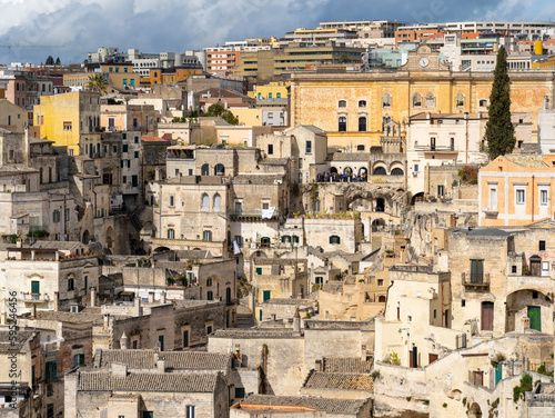 Matera, Italy. Amazing view of the Sassi of Matera. Landscape of the historical part of the town. An Unesco World Heritage Site. Touristic destination