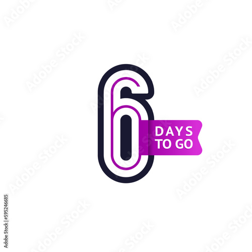Number 6, countdown left day, the counter of days the start of the event, six days to go sale price offer promo deal timer.